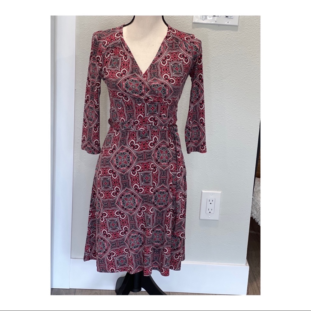 B. DARLIN Faux Wrap Dress Black / Red Print | Size 5